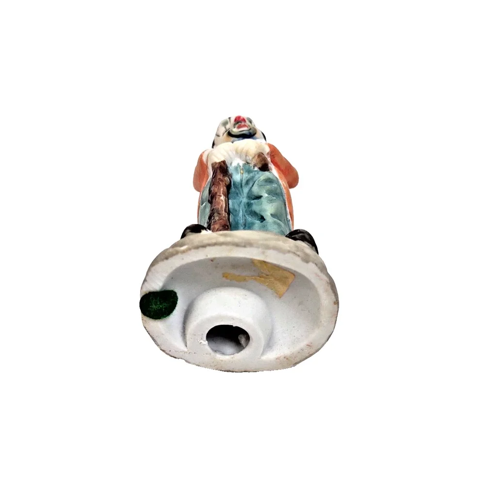 Vintage Bisque Porcelain Clown Figurine Hobo w Cane Taiwan 6” Tall Taiwan